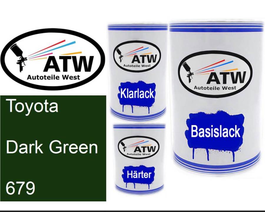 Toyota, Dark Green, 679: 500ml Lackdose + 500ml Klarlack + 250ml Härter - Set, von ATW Autoteile West.